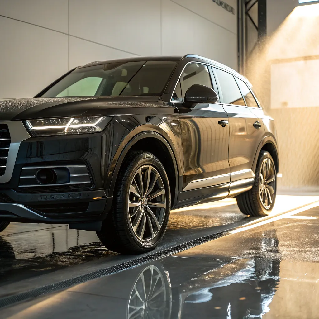 A luxury SUV gleaming after a premium wash from DELYRONITH
