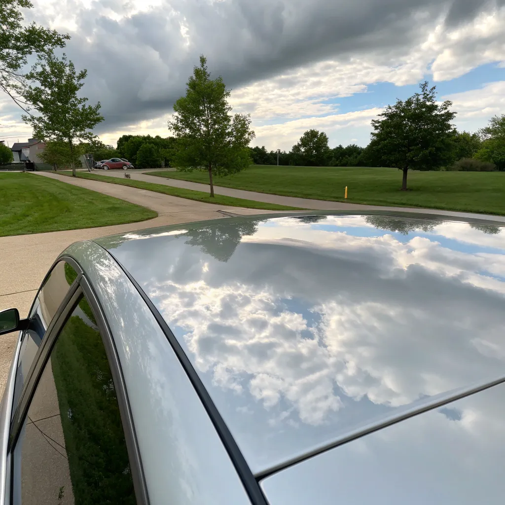A family car reflecting the sky after treatment at DELYRONITH